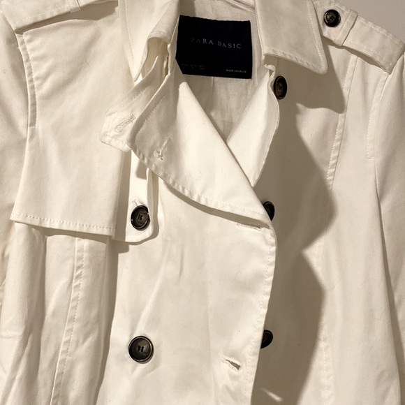 Zara White Trench Coat Jacket Banana Republic MK Kors H&M J Crew Loft M/L 6/8 - Picture 10 of 13